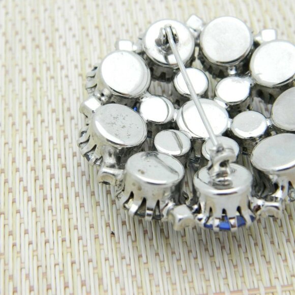 Blue Aurora Borealis Rhinestone Silver Tone Pin - Picture 4 of 4